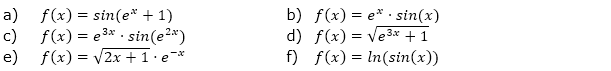 Bilde die 1. und 2. Ableitung der gegebenen Funktionsgleichungen und vereinfache so weit wie möglich. (Grafik A310201 im Aufgabensatz 2 Blatt 3/1 Expert Ableitungen vermischte Aufgaben /© by www.fit-in-mathe-online.de)