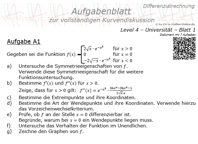Kurvendiskussion abschnittsweise definierte Funktion der Funktionsklassen Aufgabenblatt 4/1 / © by Fit-in-Mathe-Online.de