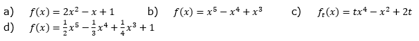 Bestimme die Art und den Grad der jeweiligen Funktion anhand der Funktionsgleichungen. (Grafik A140201 im Aufgabensatz 2 Blatt 1/4 Grundlagen zu Ganzrationalen Funktionen in den Funktionsklassen Bild 1/© by www.fit-in-mathe-online.de)