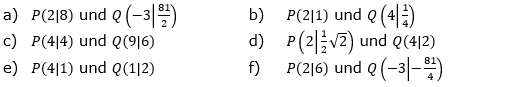 Bestimme die Gleichung der Potenzfunktion f(x)=a⋅x^n, deren Schaubild durch die Punkte P und Q verläuft. (Grafik A120301 im Aufgabensatz 3 Blatt 1/2 Grundlagen zu Potenzfunktionen in den Funktionsklassen /© by www.fit-in-mathe-online.de)