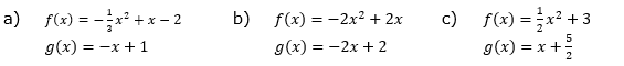 Zeige, dass die Gerade zur Funktion f eine Tangente an den Graphen der Funktion  ist. Bestimme die Koordinaten des Berührpunktes und zeichne die Graphen. (Grafik A140301 im Aufgabensatz 3 Blatt 1/4 Grundlagen zu quadratischen Funktionen in den Funktionsklassen /© by www.fit-in-mathe-online.de)