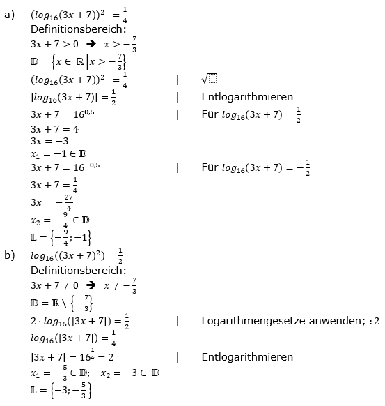 Lösung zu logarithmischen Gleichungen Grundlagen Aufgabe 1 Aufgabenblatt 2 a-b)/© by www.fit-in-mathe-online.de