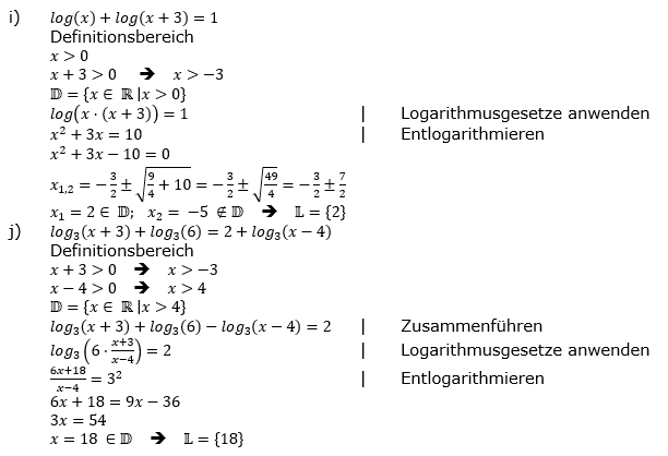 Lösung zu logarithmischen Gleichungen Fortgeschritten Aufgabenblatt 1 i-j)/© by www.fit-in-mathe-online.de
