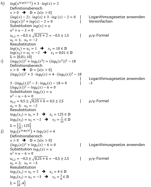 Lösung zu logarithmischen Gleichungen Expert Aufgabenblatt 1 h-i)/© by www.fit-in-mathe-online.de