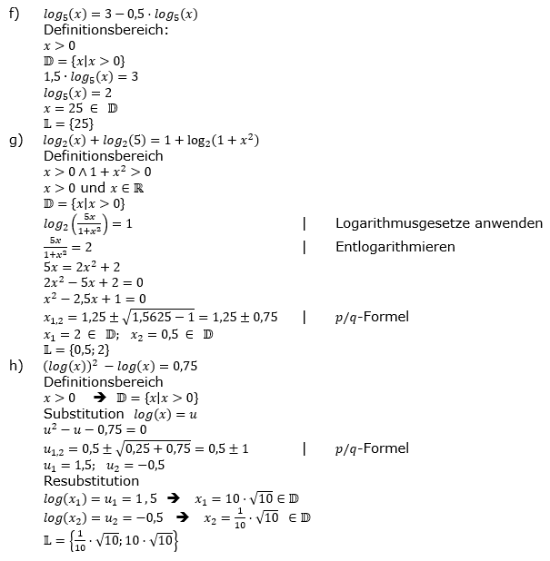 Lösung zu logarithmischen Gleichungen Expert Aufgabenblatt 2 f-h)/© by www.fit-in-mathe-online.de