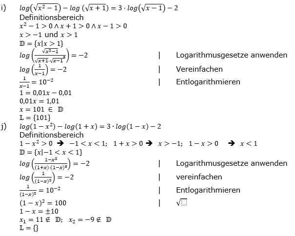 Lösung zu logarithmischen Gleichungen Expert Aufgabenblatt 2 i-j)/© by www.fit-in-mathe-online.de