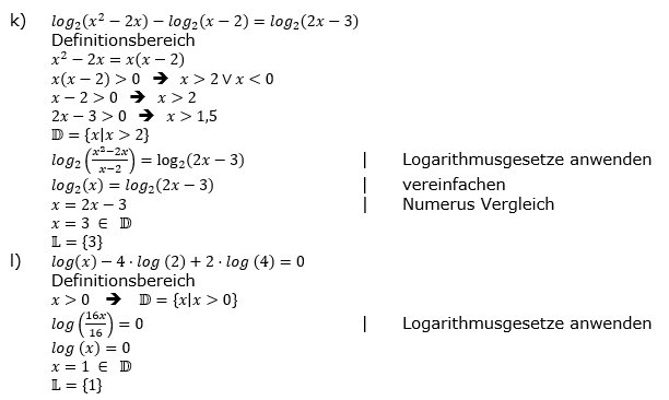 Lösung zu logarithmischen Gleichungen Expert Aufgabenblatt 2 k-l)/© by www.fit-in-mathe-online.de