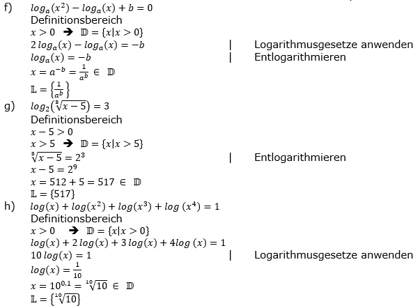 Lösung zu logarithmischen Gleichungen Expert Aufgabenblatt 3 f-h)/© by www.fit-in-mathe-online.de