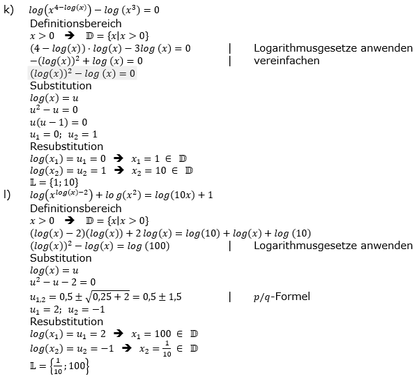 Lösung zu logarithmischen Gleichungen Expert Aufgabenblatt 3 k-l)/© by www.fit-in-mathe-online.de