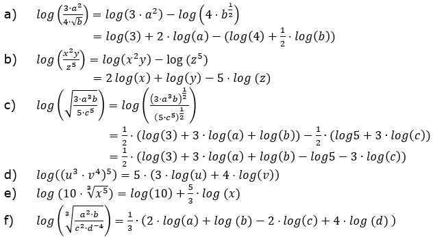 Logarithmengesetze zum Aufgabensatz 1 Fortgeschritten Blatt 03  a-f)© by www.fit-in-mathe-online.de