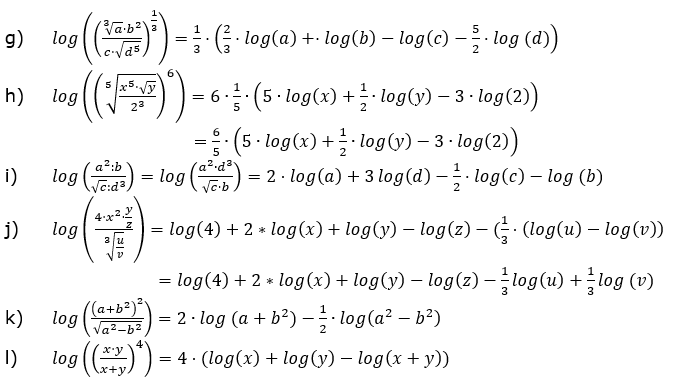 Logarithmengesetze zum Aufgabensatz 1 Fortgeschritten Blatt 03  g-l)© by www.fit-in-mathe-online.de