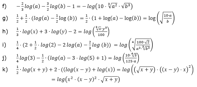 Logarithmengesetze zum Aufgabensatz 2 Fortgeschritten Blatt 03  f-k)© by www.fit-in-mathe-online.de