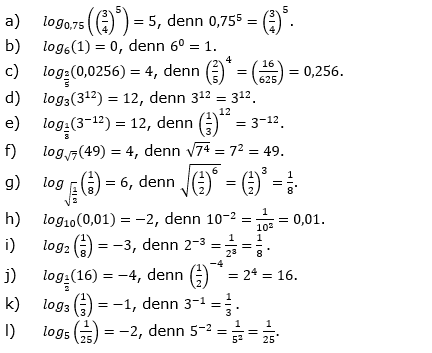 Logarithmus einer Zahl Lösungen zum Aufgabensatz 2 Blatt 02 © by www.fit-in-mathe-online.de