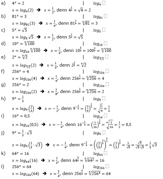 Logarithmus einer Zahl Fortgeschritten Lösungen zum Aufgabensatz 3 Blatt 01 © by www.fit-in-mathe-online.de