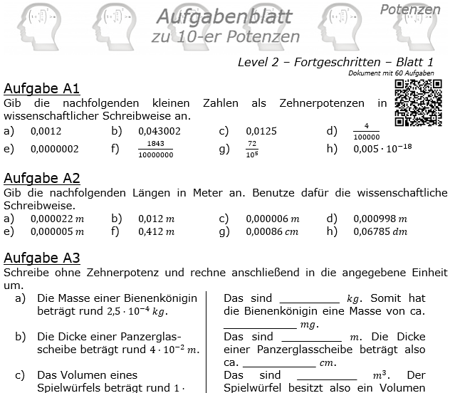 Zehnerpotenzen Aufgabenblatt Level 2 / Blatt 1 © by www.fit-in-mathe-online