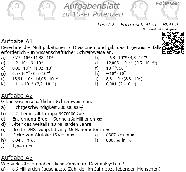 Zehnerpotenzen Aufgabenblatt Level 2 / Blatt 2 © by www.fit-in-mathe-online