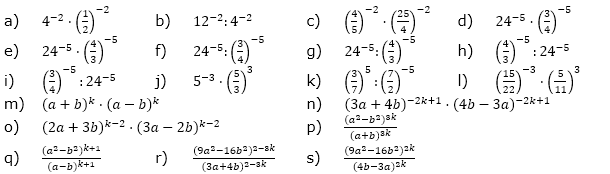Vereinfache und schreibe das Ergebnis, falls möglich, mit positivem Exponenten. (Aufgabensatz 5 Blatt 2/1 Fortgeschritten zu Potenzen mit gleichem Exponenten/© by www.fit-in-mathe-online.de)