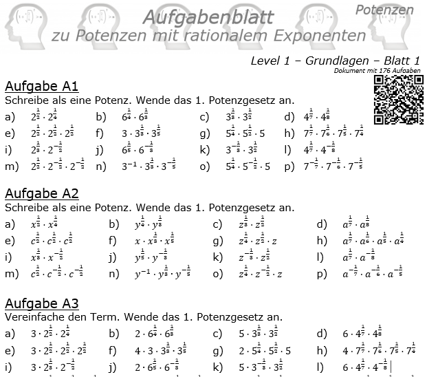 Potenzen mit ratonalem Exponenten Aufgabenblatt Level 1 / Blatt 1 © by www.fit-in-mathe-online