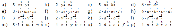 Vereinfache den Term. Wende das 4.Potenzgesetz an. (Aufgabensatz 4 Blatt 1/4 Grundlagen zu Potenzen mit rationalem Exponenten/© by www.fit-in-mathe-online.de)