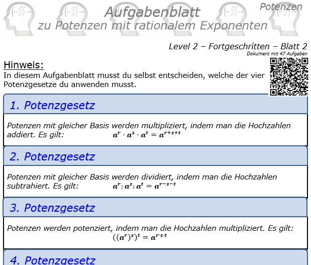 Potenzen mit ratonalem Exponenten Aufgabenblatt Level 2 / Blatt 2 © by www.fit-in-mathe-online