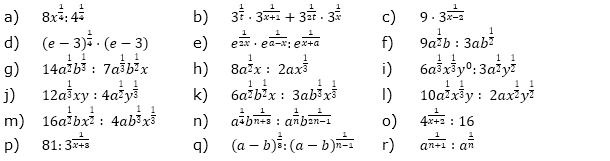 Vereinfache. (Aufgabensatz 1 Blatt 2/2 Fortgeschritten zu Potenzen mit rationalem Exponenten/© by www.fit-in-mathe-online.de)