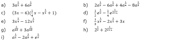 Faktorisiere bzw. fasse zusammen falls möglich. (Aufgabensatz 4 Blatt 2/2 Fortgeschritten zu Potenzen mit rationalem Exponenten/© by www.fit-in-mathe-online.de)