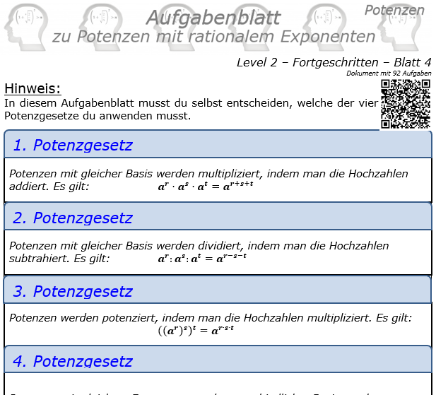Potenzen mit ratonalem Exponenten Aufgabenblatt Level 2 / Blatt 4 © by www.fit-in-mathe-online