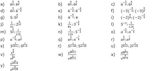 Dividiere und gib das Ergebnis - falls möglich, mit positivem Exponenten an. (Aufgabensatz 5 Blatt 2/4 Fortgeschritten zu Potenzen mit rationalem Exponenten/© by www.fit-in-mathe-online.de)