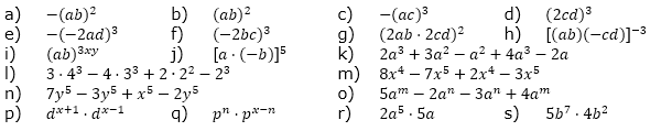 Berechne bzw- vereinfache die folgenden Potenzterme. (Aufgabensatz 1 Blatt 1/1 Grundlagen zu Potenzterme vereinfachen/© by www.fit-in-mathe-online.de)