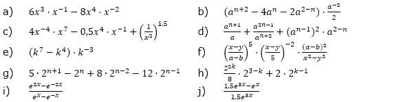 Vereinfache und fasse zusammen. (Aufgabensatz 2 Blatt 2/2 Fortgeschritten zu Potenzterme vereinfachen/© by www.fit-in-mathe-online.de)