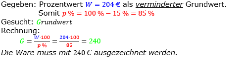 Prozentrechnung Grundwert Lösungen zum Aufgabensatz 10 Blatt 2/2 Fortgeschritten Bild 1/© by www.fit-in-mathe-online.de