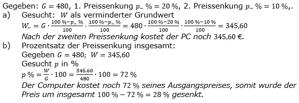 Prozentrechnung Prozentwert Lösungen zum Aufgabensatz 2 Blatt 2/2 Fortgeschritten Bild 1/© by www.fit-in-mathe-online.de