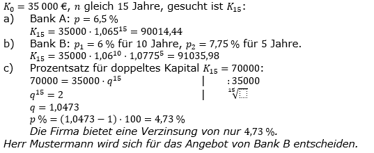 Zinseszinses Kapitalentwicklung Lösungen zum Aufgabensatz 7 Blatt 3/1 Expert Bild 1/© by www.fit-in-mathe-online.de