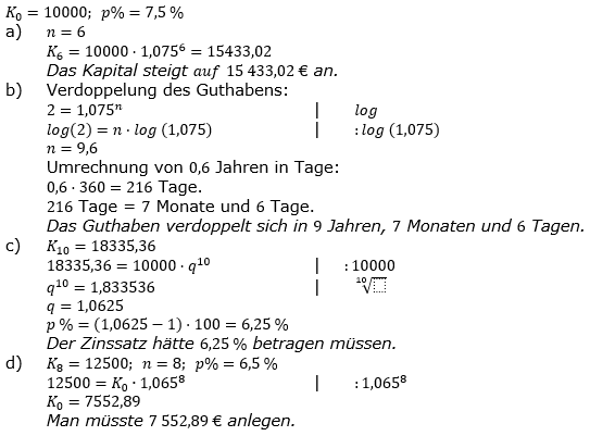 Zinseszinses Prüfungsaufgaben Lösungen zum Aufgabensatz 8 Blatt 1 A01 - A08 Bild 1/© by www.fit-in-mathe-online.de