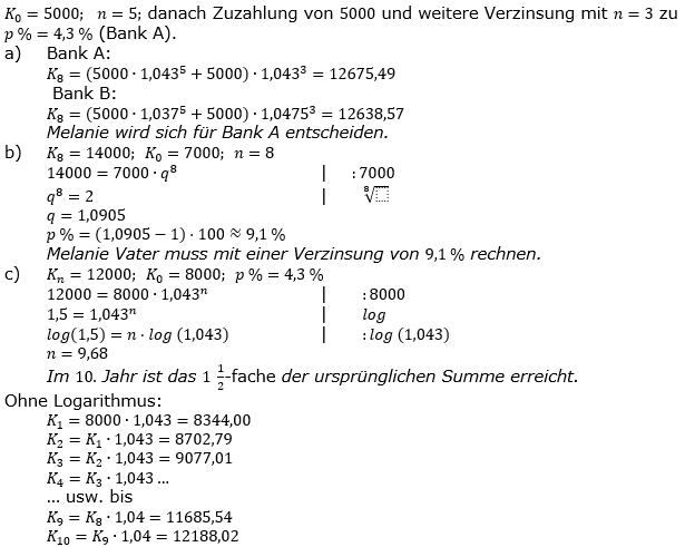 Zinseszinses Prüfungsaufgaben Lösungen zum Aufgabensatz 10 Blatt 2 A09 - A16 Bild 1/© by www.fit-in-mathe-online.de