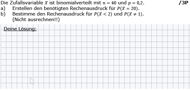 Die Zufallsvariable X ist binomialverteilt mit n=40 und p=0,2. (Grafik g8k11/W27A0501 im Aufgabensatz 5 Wochenblatt 27 Kursstufe 1 Prüfungsvorbereitung Abitur/© by www.fit-in-mathe-online.de)