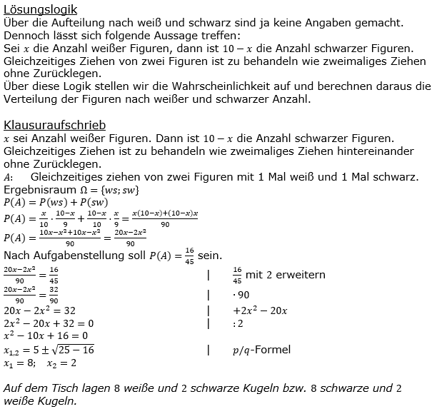 Stochastik Urnenmodelle Lösungen zum Aufgabensatz 1 Blatt 2/2 Fortgeschritten Bild 1/© by www.fit-in-mathe-online.de