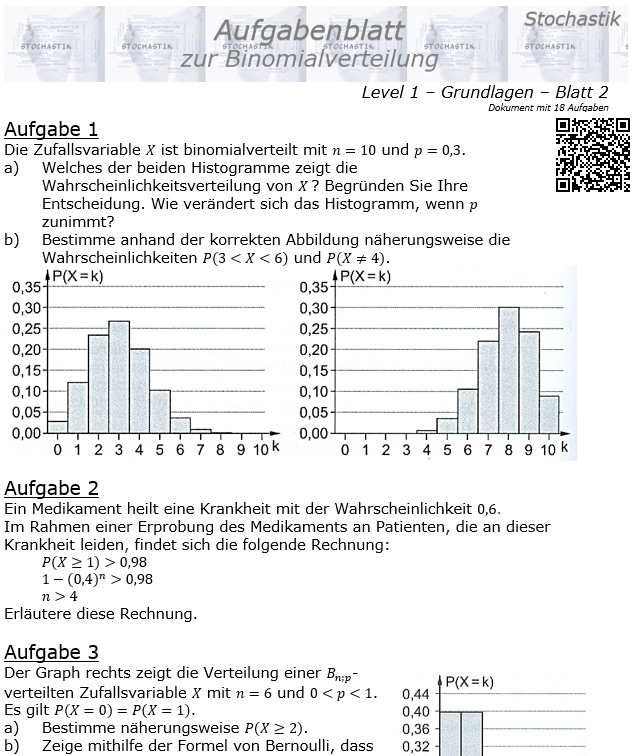 Binomialverteilung Aufgabenblatt Level 1 / Blatt 2
