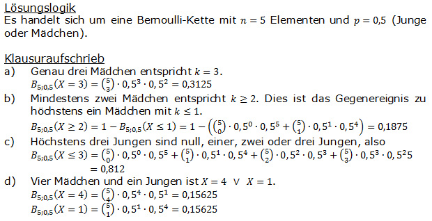 Stochastik Binomialverteilung Lösungen zum Aufgabensatz 5 Blatt 1/2 Grundlagen (Graphik A1214L01)/© by www.fit-in-mathe-online.de