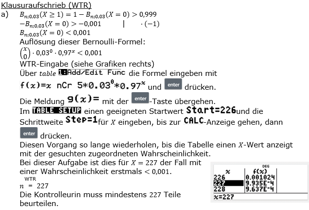 Stochastik Binomialverteilung Lösungen zum Aufgabensatz 10 Blatt 1/3 Grundlagen WTR-Lösung Bild 1 (Graphik A1326L03)/© by www.fit-in-mathe-online.de