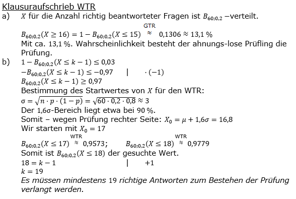 Stochastik Binomialverteilung Lösungen zum Aufgabensatz 1 Blatt 3/1 Fortgeschrittten Bild 3 (Graphik A3101L03)/© by www.fit-in-mathe-online.de