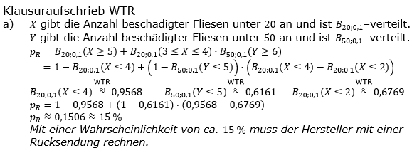 Stochastik Binomialverteilung Lösungen zum Aufgabensatz 2 Blatt 3/1 Fortgeschrittten Bild 3 (Graphik A3102L03)/© by www.fit-in-mathe-online.de