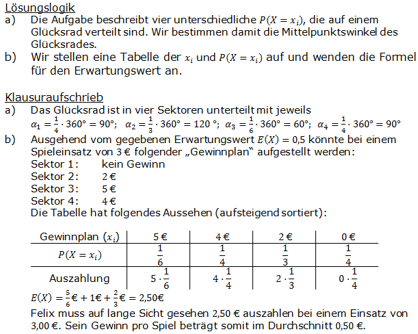 Stochastik Erwartungswert Lösungen zum Aufgabensatz 3 Blatt 1/1 Grundlagen (Graphik A1103L01)/© by www.fit-in-mathe-online.de