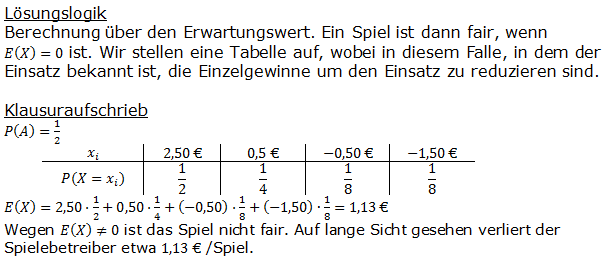 Stochastik Erwartungswert Lösungen zum Aufgabensatz 7 Blatt 1/1 Grundlagen (Graphik A1107L01)/© by www.fit-in-mathe-online.de