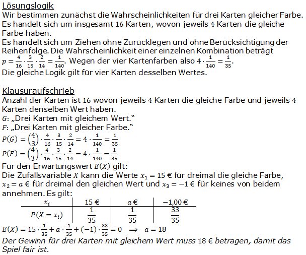 Stochastik Erwartungswert Lösungen zum Aufgabensatz 8 Blatt 1/1 Grundlagen (Graphik A1108L01)/© by www.fit-in-mathe-online.de