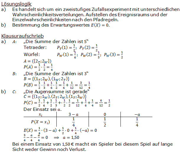 Stochastik Erwartungswert Lösungen zum Aufgabensatz 1 Blatt 2/1 Fortgeschritten Bild 1 (Graphik A2101L01)/© by www.fit-in-mathe-online.de